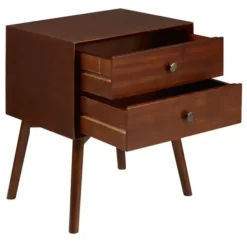 Nightstands-Kirkland's Home Walnut 2-Drawer Mid-Century Modern Nightstand Brown