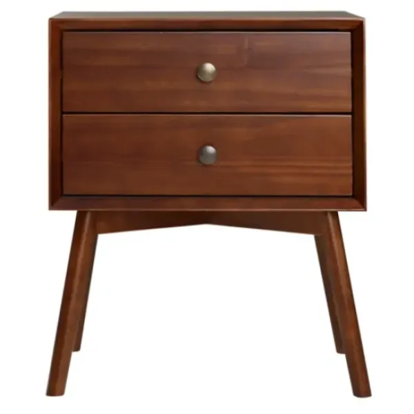 Nightstands-Kirkland's Home Walnut 2-Drawer Mid-Century Modern Nightstand Brown