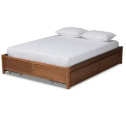 Beds & Headboards-Kirkland's Home Walnut 4-Drawer Queen Bed Frame Brown