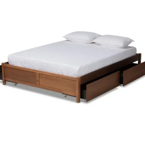 Beds & Headboards-Kirkland's Home Walnut 4-Drawer Queen Bed Frame Brown
