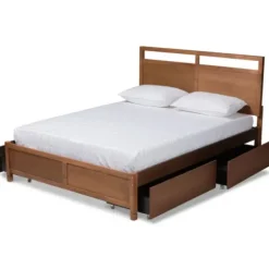 Beds & Headboards-Kirkland's Home Walnut 4-Drawer Queen Bed Frame With Headboard Brown