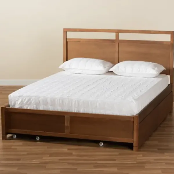 Beds & Headboards-Kirkland's Home Walnut 4-Drawer Queen Bed Frame With Headboard Brown