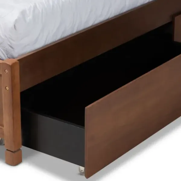 Beds & Headboards-Kirkland's Home Walnut 4-Drawer Queen Bed Frame With Headboard Brown