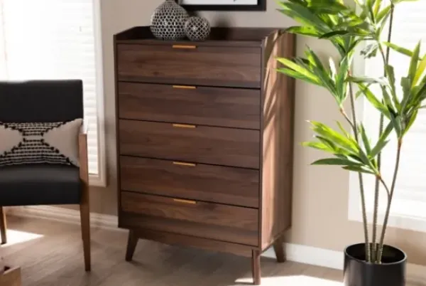 Dressers & Chests-Kirkland's Home Walnut 5-Drawer Wood Chest Brown