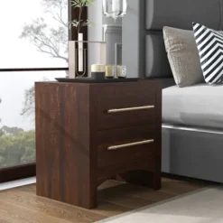 Nightstands-Kirkland's Home Walnut 2-Drawer Wood Nightstand Brown