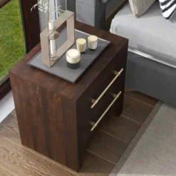 Nightstands-Kirkland's Home Walnut 2-Drawer Wood Nightstand Brown