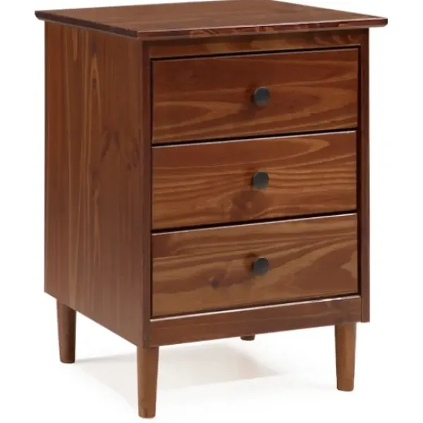 Nightstands-Kirkland's Home Walnut 3-Drawer Wood Nightstand Brown