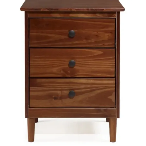 Nightstands-Kirkland's Home Walnut 3-Drawer Wood Nightstand Brown