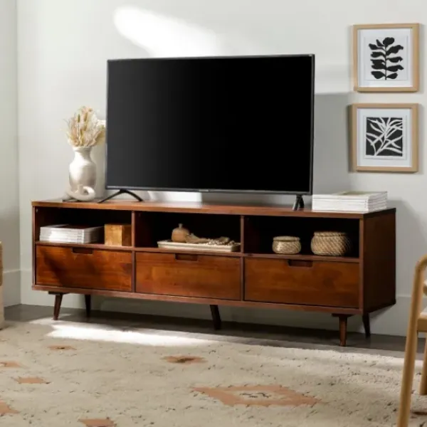 Tv Stands & Media Consoles-Kirkland's Home Walnut 3-Drawer Wood Tv Stand Brown