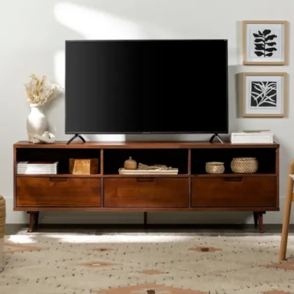 Tv Stands & Media Consoles-Kirkland's Home Walnut 3-Drawer Wood Tv Stand Brown