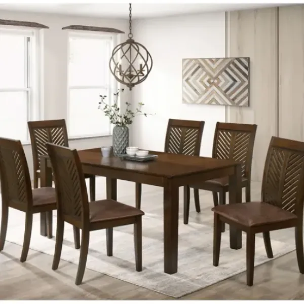 Dining Tables-Kirkland's Home Walnut Finish Chevron Inlay Dining Table Brown