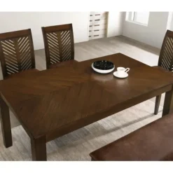 Dining Tables-Kirkland's Home Walnut Finish Chevron Inlay Dining Table Brown