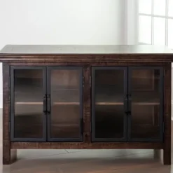 Cabinets & Sideboards-Kirkland's Home Walnut Henry Cabinet With Glass Doors Brown