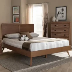 Beds & Headboards-Kirkland's Home Walnut Inset Paneling Platform King Bed Brown