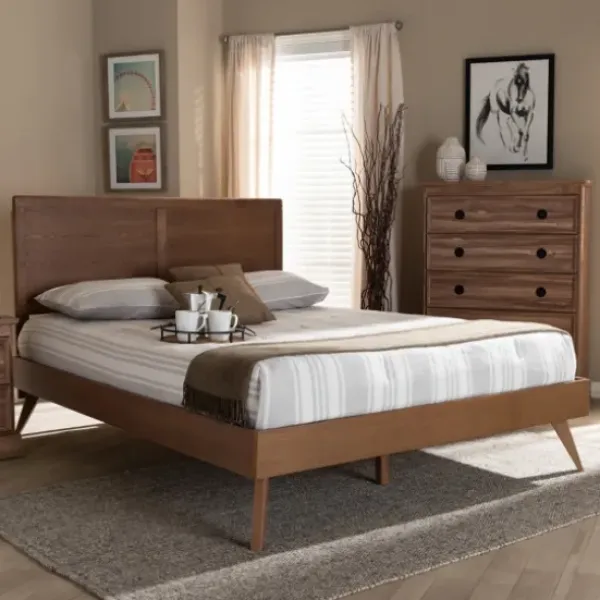 Beds & Headboards-Kirkland's Home Walnut Inset Paneling Platform King Bed Brown