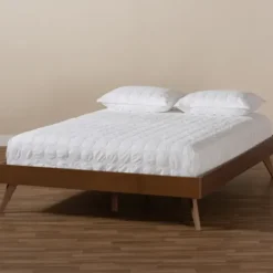 Beds & Headboards-Kirkland's Home Walnut Low Angled Leg King Bed Frame Brown