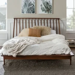 Beds & Headboards-Kirkland's Home Walnut Mid-Century Modern Queen Bed Frame Brown