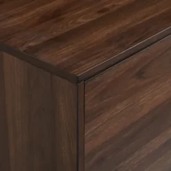 Tv Stands & Media Consoles-Kirkland's Home Walnut Mid-Century Modern Glass Shelf Tv Stand Brown