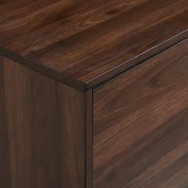 Tv Stands & Media Consoles-Kirkland's Home Walnut Mid-Century Modern Glass Shelf Tv Stand Brown