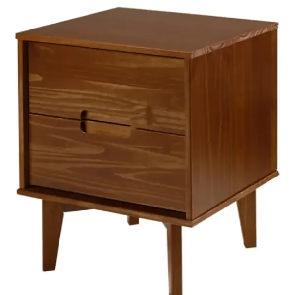 Nightstands-Kirkland's Home Walnut Mid-Century Modern 2-Drawer Nightstand Brown