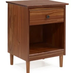 Nightstands-Kirkland's Home Walnut One-Drawer Wood Nightstand Brown
