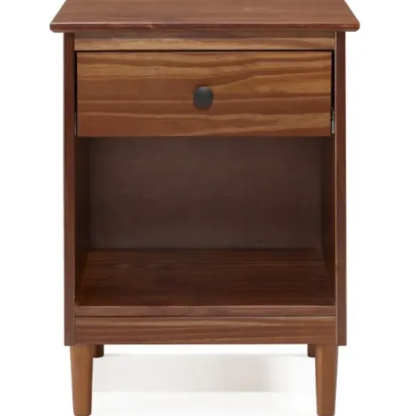 Nightstands-Kirkland's Home Walnut One-Drawer Wood Nightstand Brown