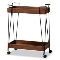 Kitchen Islands & Bar Carts-Kirkland's Home Walnut Paulownia 2-Tier Tray Bar Cart