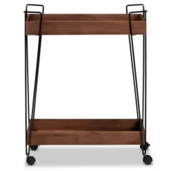 Kitchen Islands & Bar Carts-Kirkland's Home Walnut Paulownia 2-Tier Tray Bar Cart