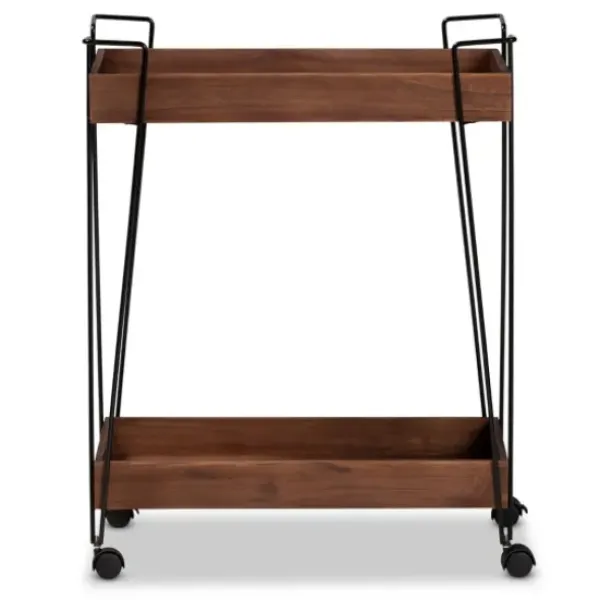 Kitchen Islands & Bar Carts-Kirkland's Home Walnut Paulownia 2-Tier Tray Bar Cart