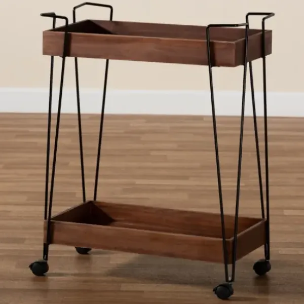 Kitchen Islands & Bar Carts-Kirkland's Home Walnut Paulownia 2-Tier Tray Bar Cart
