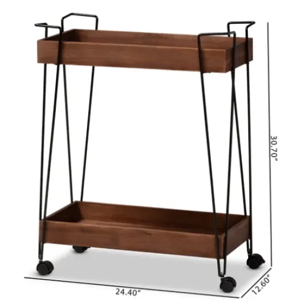 Kitchen Islands & Bar Carts-Kirkland's Home Walnut Paulownia 2-Tier Tray Bar Cart