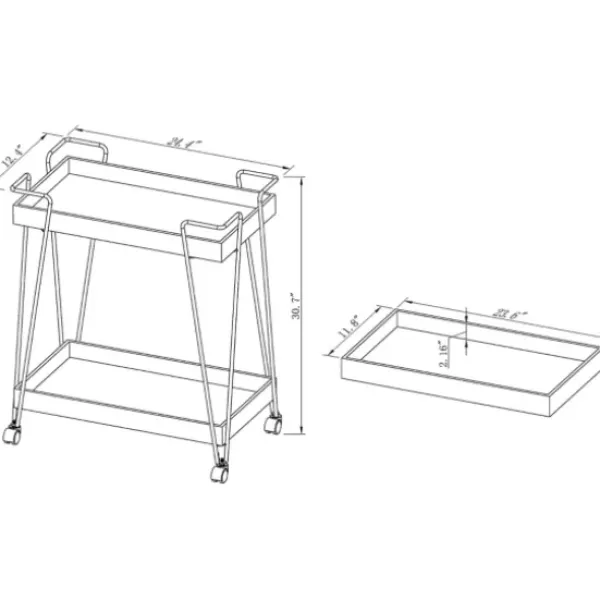 Kitchen Islands & Bar Carts-Kirkland's Home Walnut Paulownia 2-Tier Tray Bar Cart
