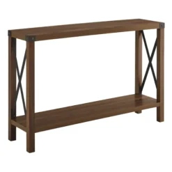 Console Tables-Kirkland's Home Walnut Rustic Farmhouse X-Frame Console Table Brown