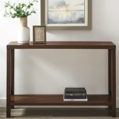 Console Tables-Kirkland's Home Walnut Rustic Farmhouse X-Frame Console Table Brown
