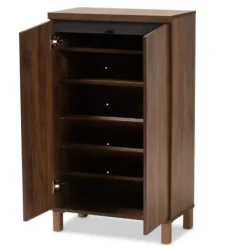 Entryway Furniture-Kirkland's Home Walnut Slim Shoe Storage Cabinet Brown