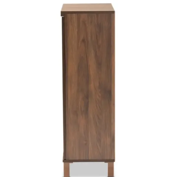 Entryway Furniture-Kirkland's Home Walnut Slim Shoe Storage Cabinet Brown