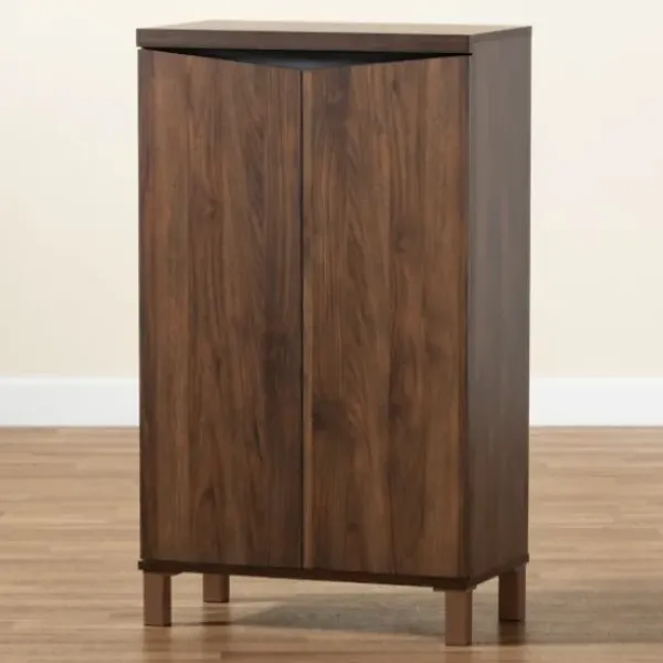Entryway Furniture-Kirkland's Home Walnut Slim Shoe Storage Cabinet Brown