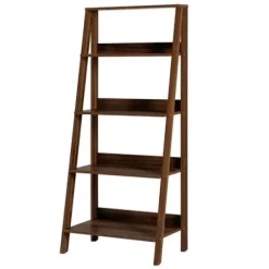 Bookshelves-Kirkland's Home Walnut 4-Tier Ladder Bookshelf Brown