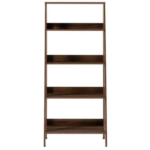 Bookshelves-Kirkland's Home Walnut 4-Tier Ladder Bookshelf Brown