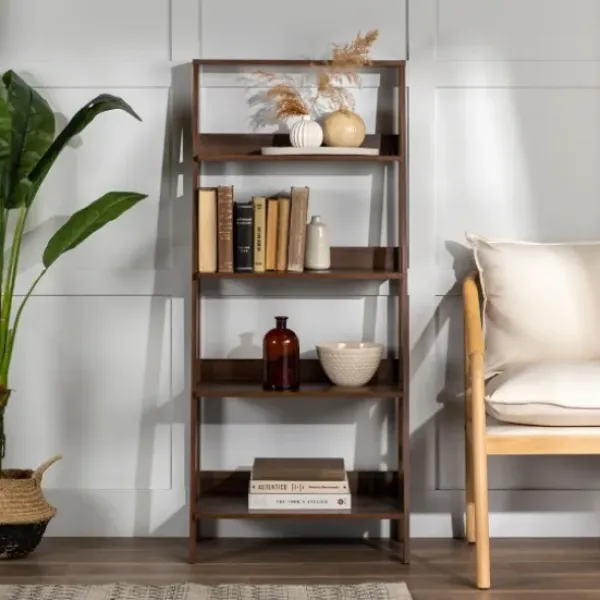 Bookshelves-Kirkland's Home Walnut 4-Tier Ladder Bookshelf Brown