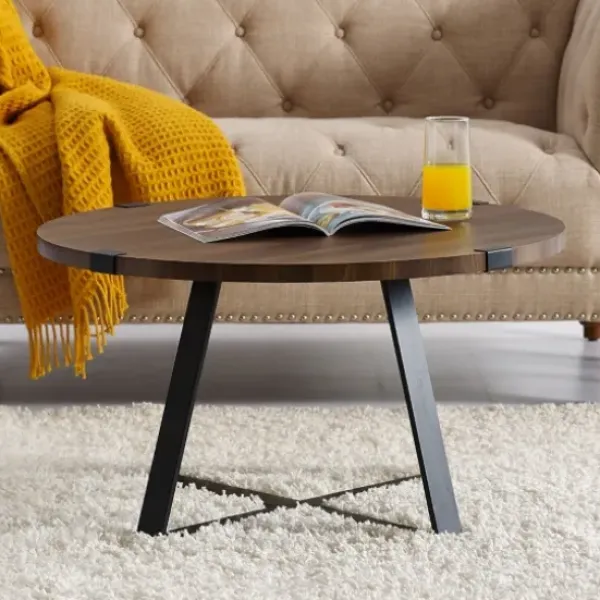 Coffee Tables-Kirkland's Home Walnut Urban Rustic Round Coffee Table Brown