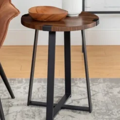 Accent & End Tables-Kirkland's Home Walnut Urban Rustic Round Accent Table Brown