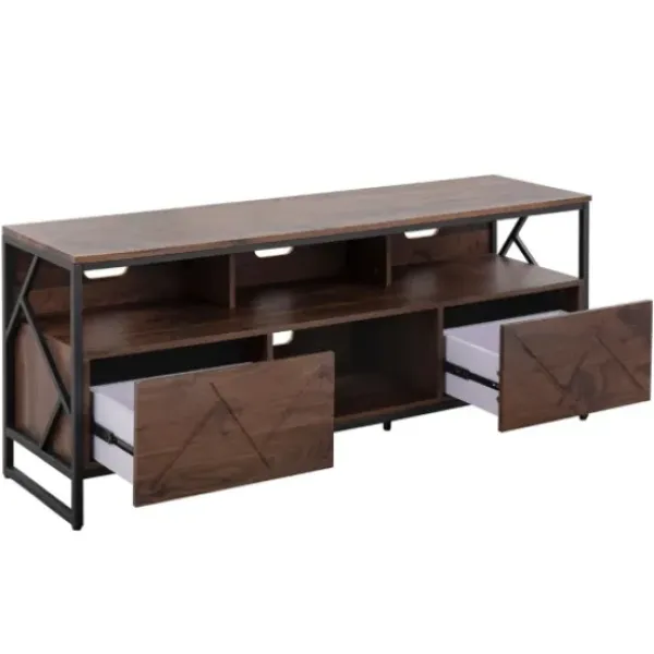 Tv Stands & Media Consoles-Kirkland's Home Walnut Wood And Black Steel Media Stand Brown