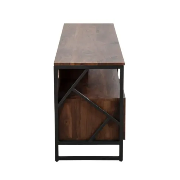Tv Stands & Media Consoles-Kirkland's Home Walnut Wood And Black Steel Media Stand Brown