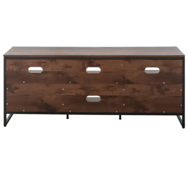 Tv Stands & Media Consoles-Kirkland's Home Walnut Wood And Black Steel Media Stand Brown