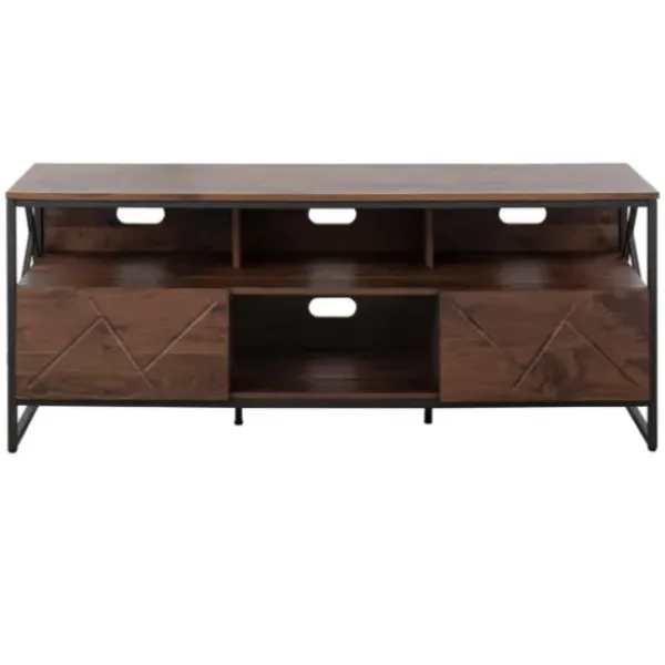 Tv Stands & Media Consoles-Kirkland's Home Walnut Wood And Black Steel Media Stand Brown