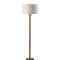 Floor Lamps-Kirkland's Home Walnut Wood And Silver Floor Lamp, 66 In. White
