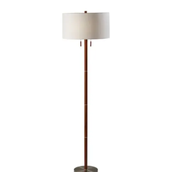 Floor Lamps-Kirkland's Home Walnut Wood And Silver Floor Lamp, 66 In. White