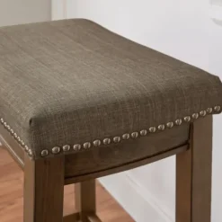 Bar Stools & Counter Height Stools-Kirkland's Home Walnut Wood Bar Stool With Cushion Gray
