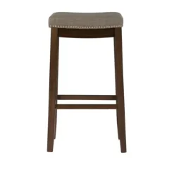 Bar Stools & Counter Height Stools-Kirkland's Home Walnut Wood Bar Stool With Cushion Gray